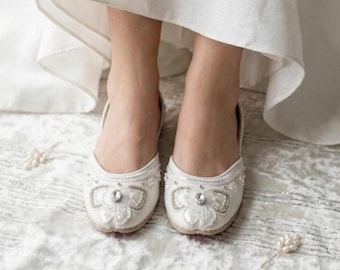 White Wedding Shoes: Butterfly Embroidery, Rhinestones & Sequins