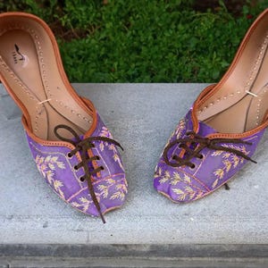 Handmade Lace Up Flats Casual Ethnic Embroidered Shoes Lilac