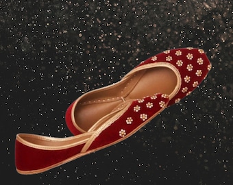 Floral Rhinestone Jutti Flats: Handmade Indian Khussa Shoes, Wide Fit