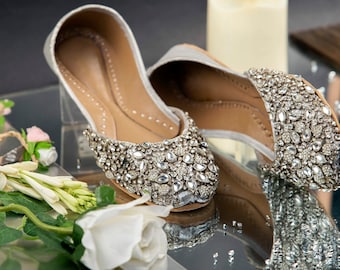 Kundan Floral - Silver Wedding Flats Sparkly Wedding Flats Jeweled Wedding Flats Juti Shoes Khussa Ladies Christmas Shoes Khussa Mojari