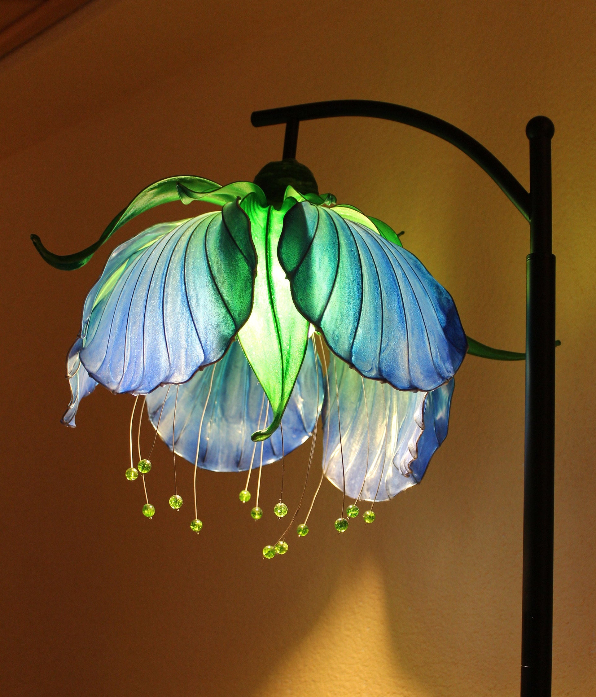 Floor Blue Flower Lamp With Green Leaves Special Lamp for Fairies
