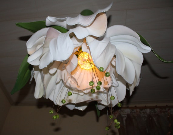 Delicate peony fairy lamp of natural pastel shades, hanging lamp for soft light
