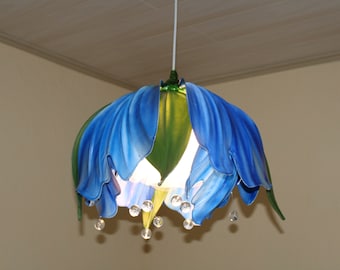 Ready to ship! Chandelier blue pivoine flower, fairy pendant lampshade , blue white green  ceiling lamp