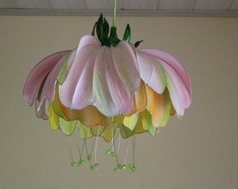 Chandelier Pendant rose orange yellow and green petal   flower  pivoine