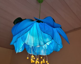 Hanging lamp in the form of a blue gardenia flower, fairy lighting