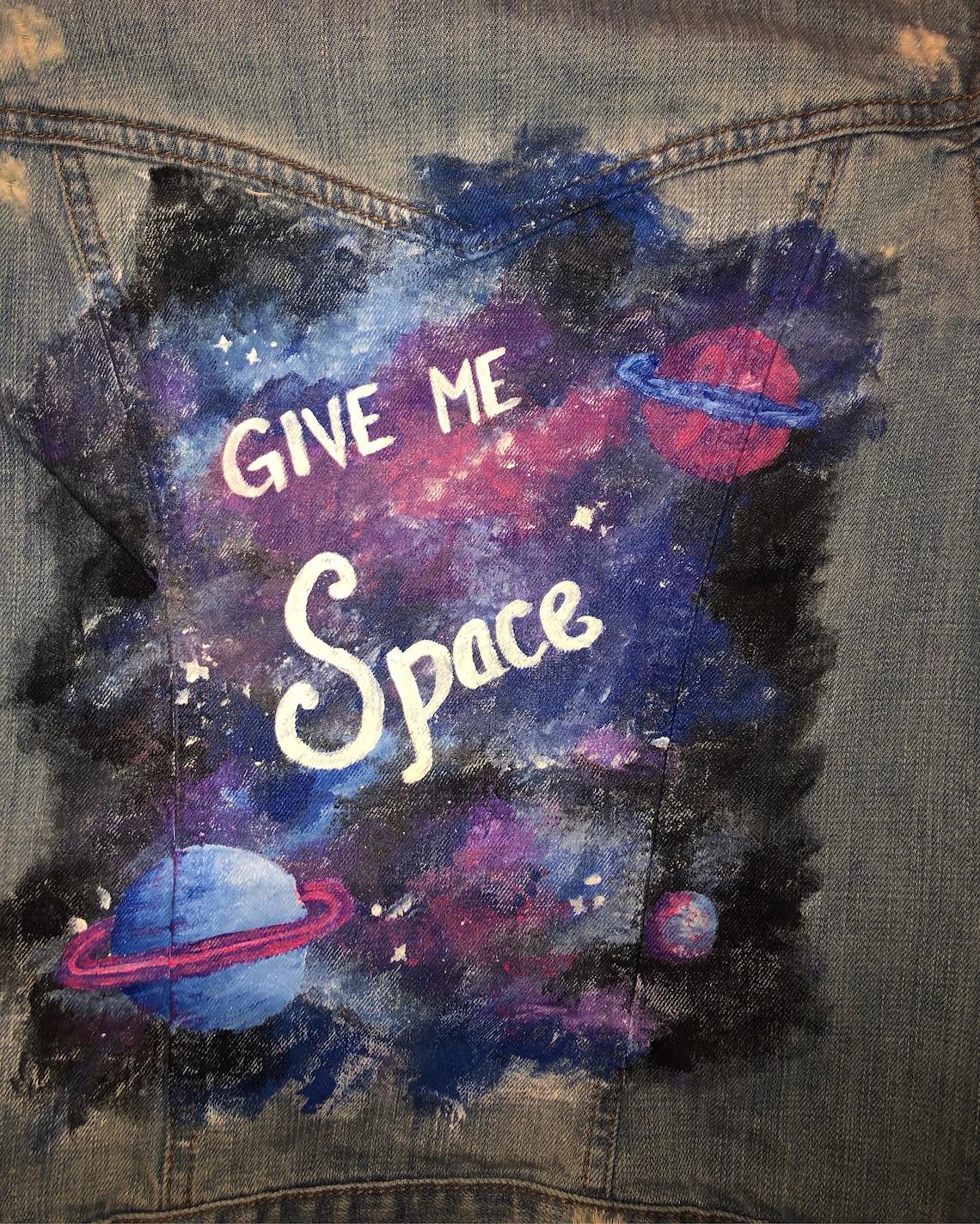 Space Painted Denim Jacket Etsy