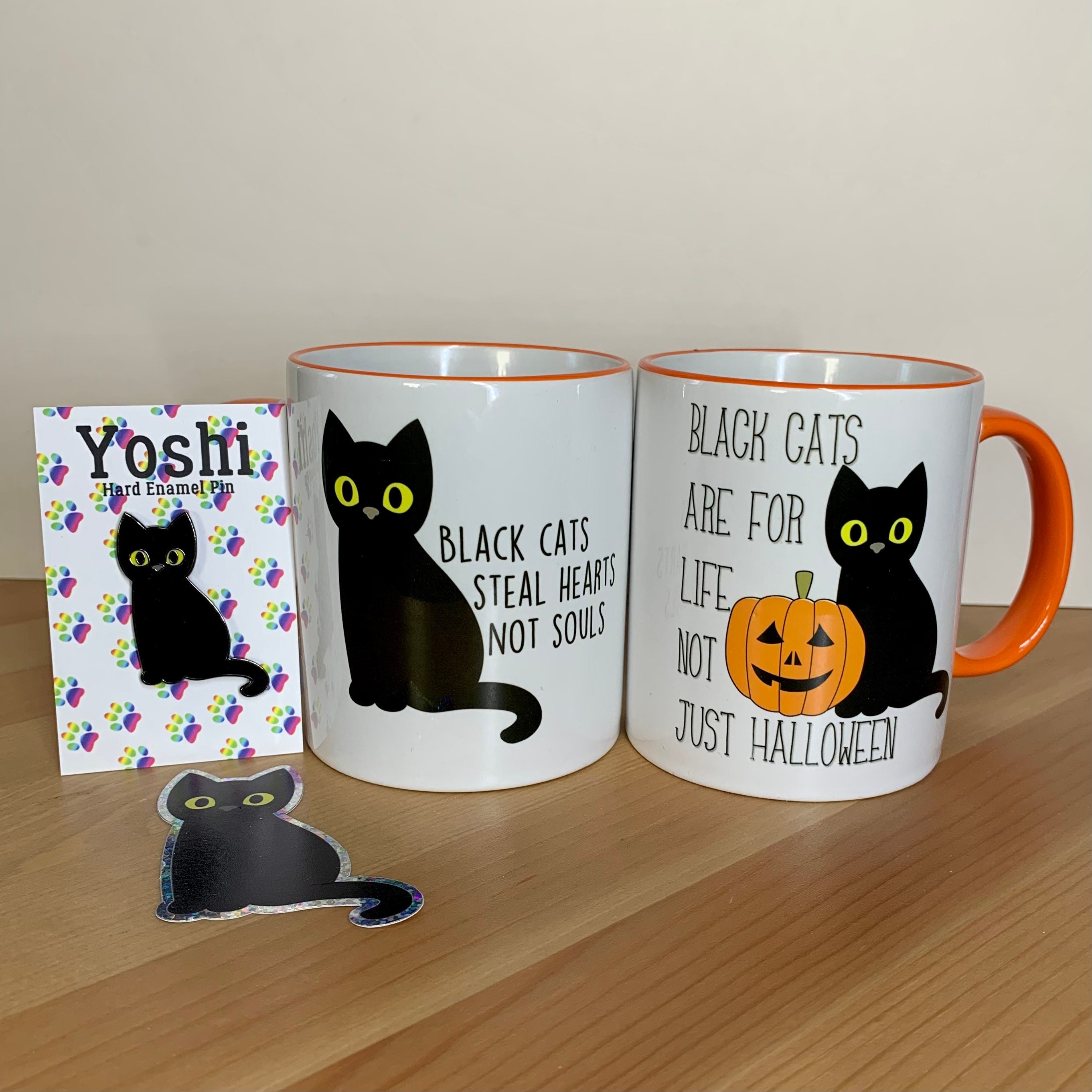 Black cat gift set 11oz Ceramic Mug plus 45mm Enamel Pin Etsy
