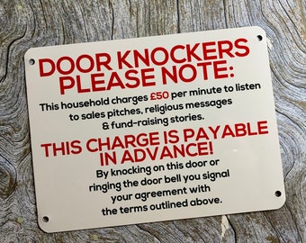 Door Knockers - Funny Cold Caller Sign - Stop Unwanted Salesmen, Junk Mail and Canvassers.