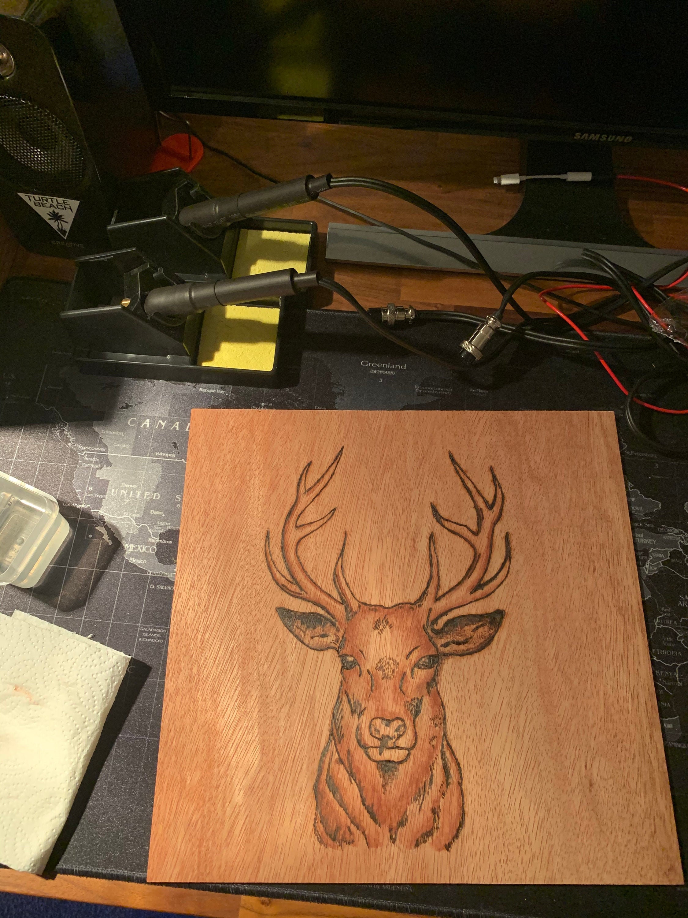 Original Stag Pyrography Art Deer Art on Plywood Etsy