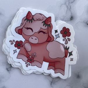 Cute Strawberry cow happy highland cow sticker