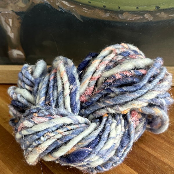 Wk mini 2, 20 yrds, - knitting yarn, crochet yarn , hand spun Yarn, Chunky Handspun Wool, Art Yarn Handspun Thick and Thin, bobble Yarn