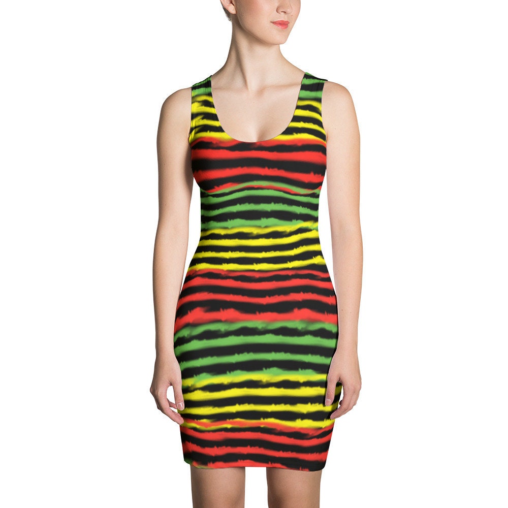 Rasta Color Dress for women Jamaican dress cute bodycon | Etsy