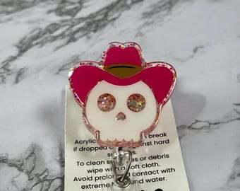 Cowboy/Cowgirl Pink Skull Badge Reel