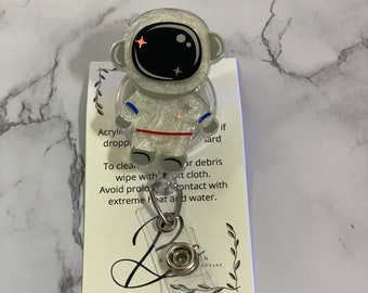 Astronaut Badge Reel: Hand-Glittered Space ID Holder