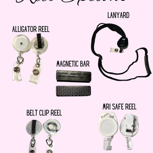 Puede incluir: Una variedad de opciones de carretes para insignias y llaves, que incluyen un carrete de cocodrilo, una barra magn&eacute;tica, un cord&oacute;n, un carrete de clip de cintur&oacute;n y un carrete seguro para MRI.
