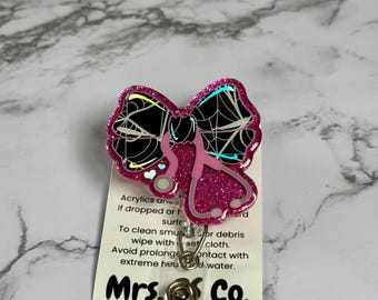 Pink Halloween Bow Badge Reel