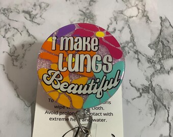 Sparkly Lungs Badge Reel: Handmade Glitter Resin Retractable ID Holder