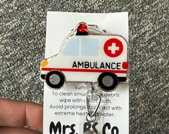Ambulance Badge Reel, Retractable ID Holder for Nurses, EMTs, Paramedics, Doctors and Healthcare Workers