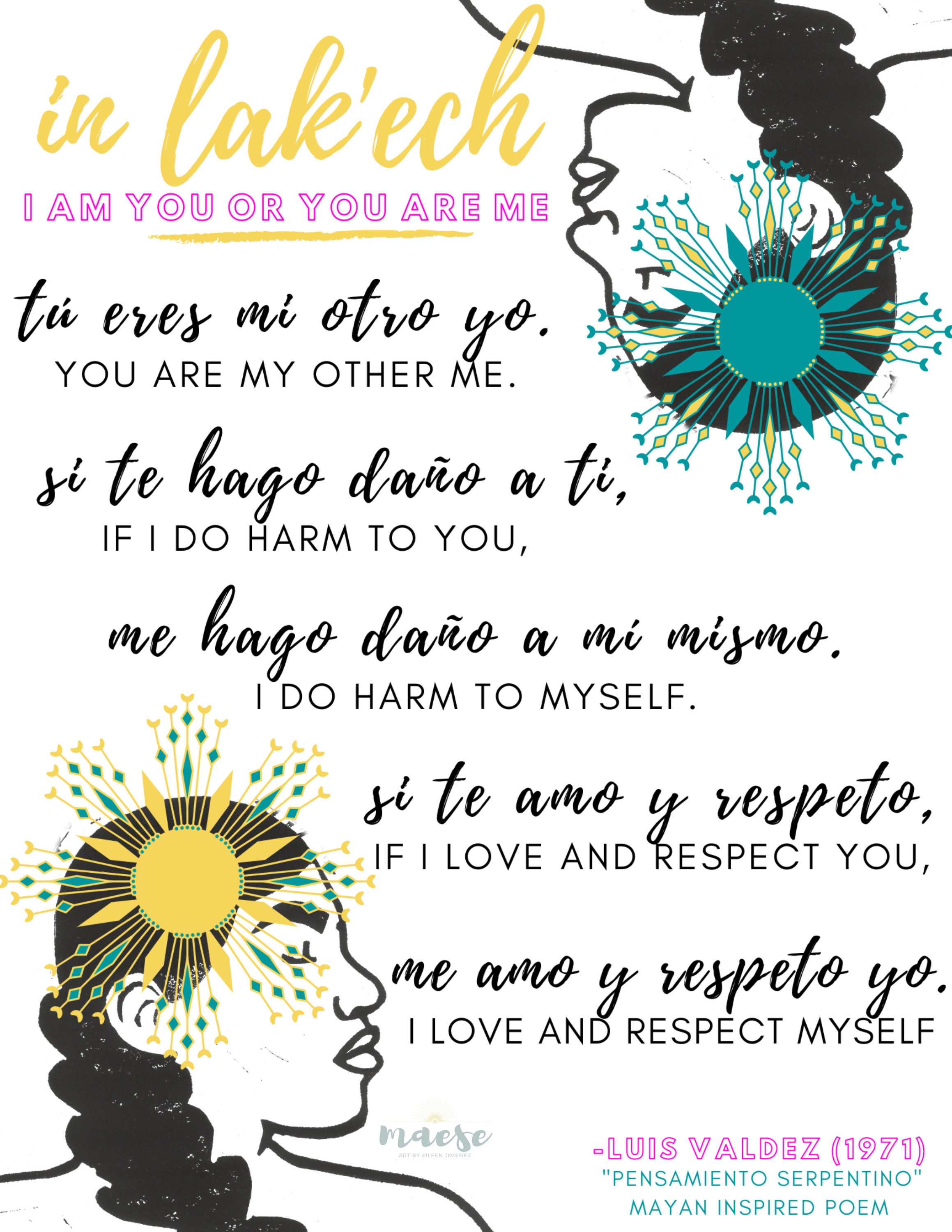 In Lak'ech Linocut Mixed Media Print Entire Poem Etsy