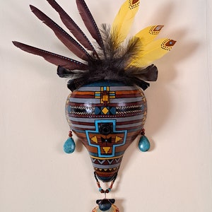 Gourd, Gourd Mask, Gourd Art, Southwest Art, Kachina Goddess, by Award Winning Gourd Artist, Patricia Carroll Sailors