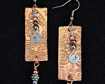 Earrings, Copper Earrings, Embossed Copper,  by Patricia Carroll Sailors