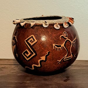 Gourd, Gourd Vessel, Petroglyph Pot, by Award Winning Courd Artist, Patricia Carroll Sailors