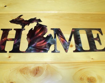 Metal Michigan Home Sign, Patina Finish Steel Wall Art/State of Michigan
