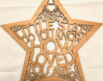 Grafika ścienna do pokoju dziecięcego Twinkle Little Star, plik wektorowy wycinany laserowo (SVG)