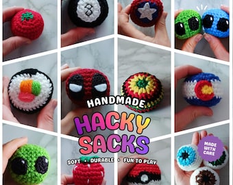 Handmade Crochet Hacky Sack | Alien, Colorado Flag, Sushi, 8-Ball, Poké, Strawberry, Eyeball, Cap America, Deadpo, Tomato
