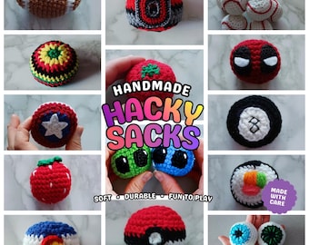 Handmade Crochet Hacky Sack | Alien, Colorado Flag, Sushi, 8-Ball, Poké, Strawberry, Eyeball, Cap America, Deadpo, Tomato, Baseball, Jamaica