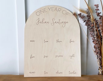 One Year Of Birthday Sign | Baby Photo Board | Birthday Photo Wooden Sign | Milestone Photo Board | First Birthday Sign | 12 Months Of Sign