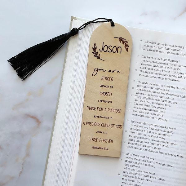 Personalized Bible Verse Bookmark | Christian Gift For Men | Faith Gift | Baptism Gift | Bible Journal | Engraved Personalized Wood Bookmark