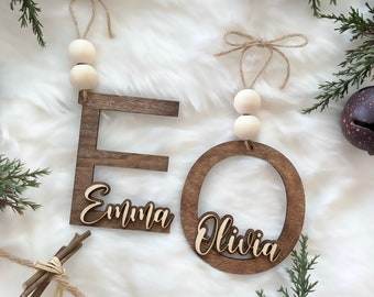 Personalized Name Wood Letter Christmas Ornament Laser Cut Christmas Decor Custom Name Ornament Bead Tags