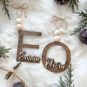 Personalized Name Wood Letter Christmas Ornament Laser Cut Christmas Decor Custom Name Ornament Bead Tags