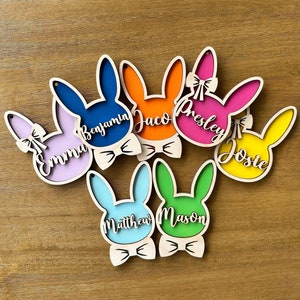 Easter Basket Name Tag, Personalized Easter Basket Tag, Custom Kids Easter Tag, Wood Bunny Head Easter Tag, Easter Decor, Easter Basket Gift