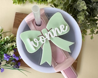 Stanley Cup Accessory, Coquette Bow Name Plate, Custom Name Plate, Girly Bow Stanley Topper, Cute Name Plate, Stanley 30 oz 40oz Bow Topper