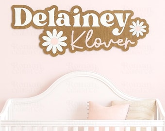 Personalized Daisy Name Sign, Custom Wooden Nursery Wall Decor, Floral Baby Name Sign, Girls Room, Flower Nursery Name Sign, Boho Daisy Sign