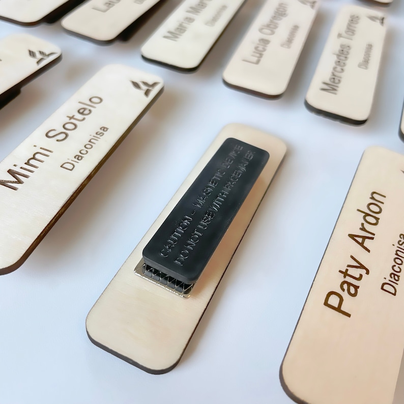 Personalized wood name tags magnetic back wooden name etsy uk