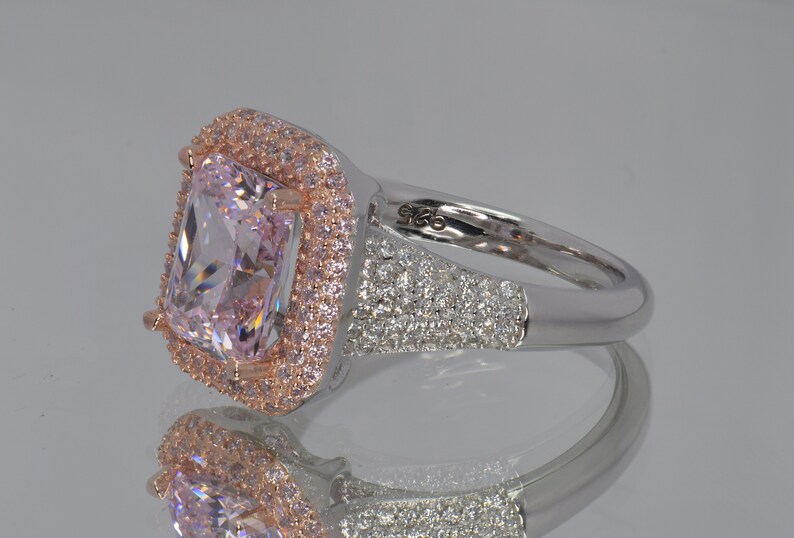 Custom Design Sparkle Like Diamond Pink and White Cubic Zirconia and 925 Silver Ring