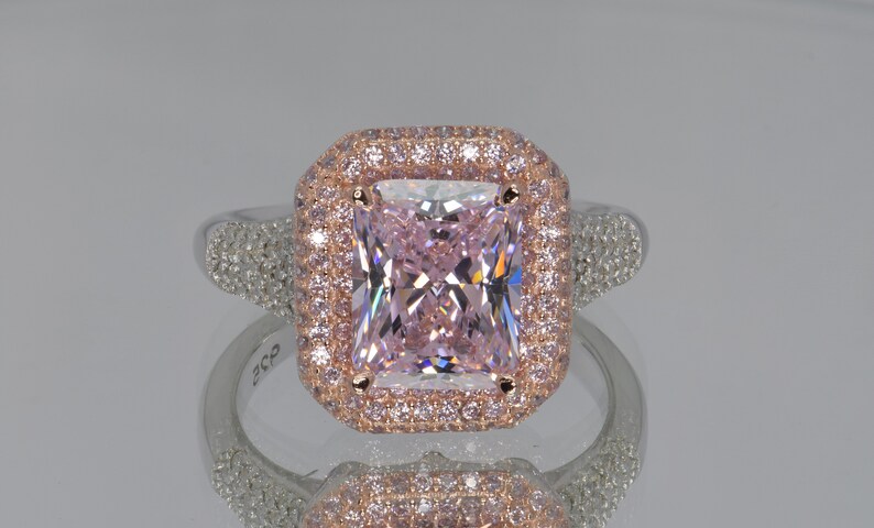 Custom Design Sparkle Like Diamond Pink and White Cubic Zirconia and 925 Silver Ring