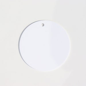 2mm white acrylic craft blanks | circular white acrylic craft blanks with hole | 70mm round baubles for craft | white hanging decoration