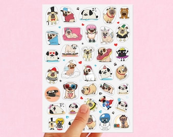 Pug Stickers Mini Pug Sticker Scrapbook Planner Sticker Cute Pet Decal Mops sticker Pug lover gift Funny pugs