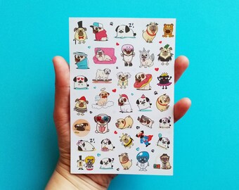 Pug sticker, cute pugs sticker, mini stickers, journal stickers, kawaii stationary, pug art decal for planner, diary, laptop