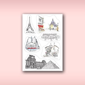 Autocollants pour carnet de voyage, autocollant Paris, autocollants français, autocollant de voyage, feuille d'autocollants, autocollants esthétiques, autocollants bullet journal