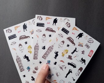 Sherlock Holmes Themed Set of 32 Assorted Stickers Decal Set Sherlock Holmes Themed Set of 32 Assorted Stickers Decal Set