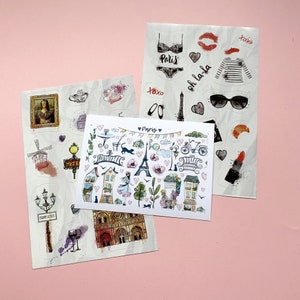 Franse stickers, sticker Parijs, modestickers, reisstickers, esthetische stickers, scrapbooking