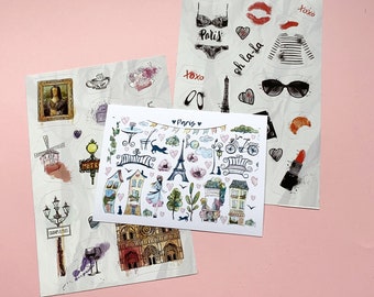 French stickers, Paris sticker, Fashion stickers, Travel stickers,  Aesthetic stickers, Scrapbooking