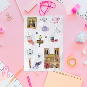 Parijs sticker, gezellig stickervel, telefoonhoesje sticker, mini-laptopstickers, Franse stickers, esthetische stickers, reisliefhebber cadeau