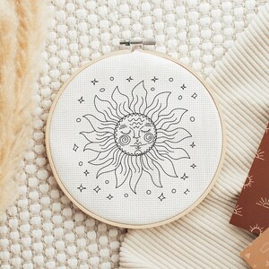 Digital PDF Boho Sun Moon Mystical Mandala Hand Embroidery Pattern