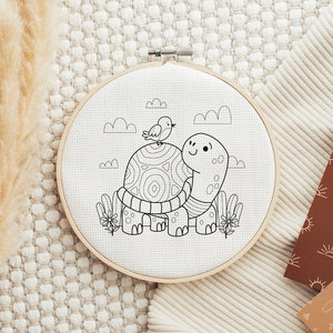 Digital PDF Kawaii Dinosaur Line Art Hand Embroidery Pattern, Coloring Book Page